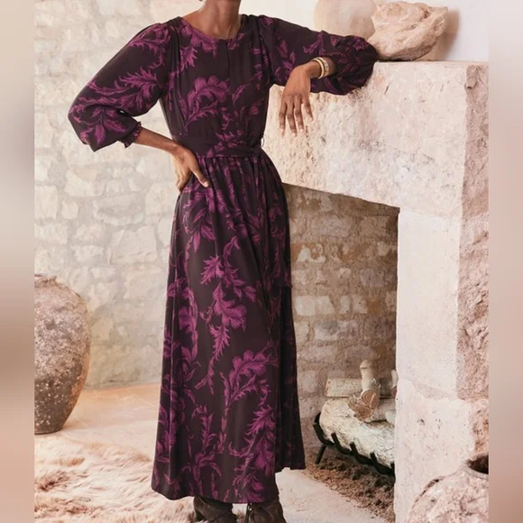 Soft Surroundings | Dresses | Soft Surroundings Nwt Dianthe Long Sleeve  Floral In Wine Botanical Maxi Dress | Poshmark